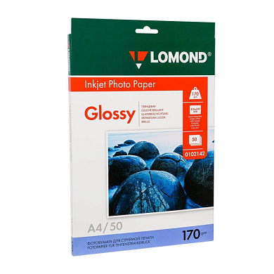 Фотобумага глянцевая для струйной фотопечати "Lomond", А4, 50 листов, 170 г/м2