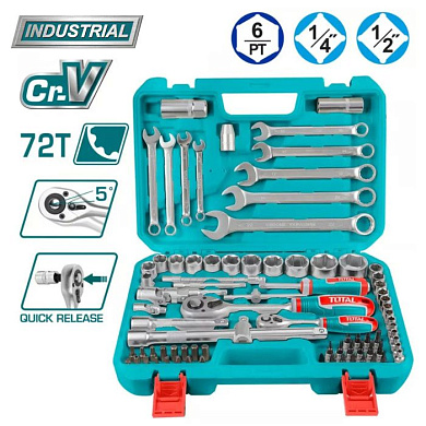 Набор инструментов 1/2"&1/4" 82 пр 6-гр TOTAL THT421802