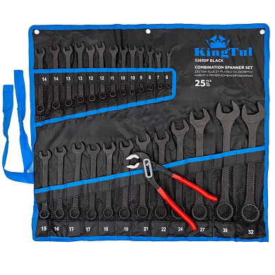 Набор комбинированных ключей 6-32 мм, пассатижи 250 мм, 26 пр KINGTUL KT-5261DP+1 BLACK