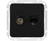 Розетка 2-ая комби компьютерная+телевизионная, скрытая карбон, Аструм, Bylectrica ТК-6551карб