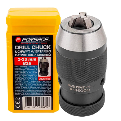 Патрон цанговый для дрели 1-13 мм, B16 Forsage F-G00545-A