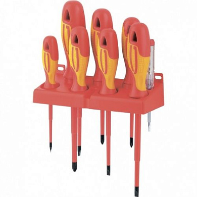 Набор отверток диэлектрических до 1000 В, 8 шт., тестер, CrMo, Gross 12950