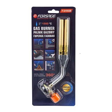 Горелка газовая с двойным соплом на цанговый баллон t-1300 гр., угол поворота сопла 360 гр. Forsage F-245GB