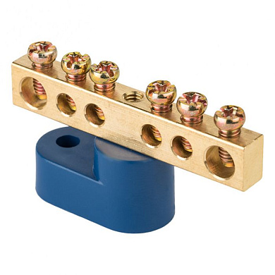 Шина "0" N (6х9мм) 6 отверстий латунь синий угловой изолятор EKF PROxima sn0-63-06-1