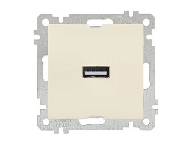Розетка 1-ая USB, скрытая, без рамки, кремовая, DARIA, USB-зарядка, 5V-2.1A, Mutlusan 21004480102