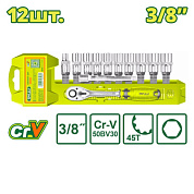 Набор торцевых головок с трещоткой 3/8" 8-19 мм 12 пр DYLLU DTST3212