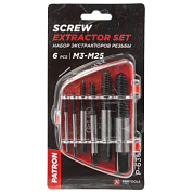 Набор экстракторов резьбы HSS 4241 6 пр М3-М25, Ø:3-6, 6-8, 8-11, 11-14, 14-18, 18-22 мм, ''мелкий шаг'' PATRON P-63005B