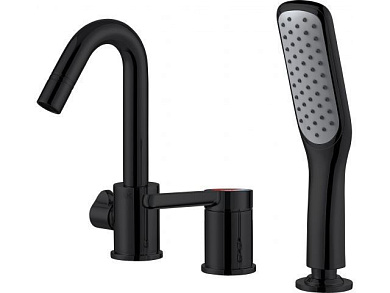 Смеситель для ванны Lt D35, серия Lotus черный, на борт, поворотный J-излив A-five A5-0649