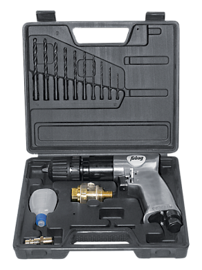 Пневмодрель DRS1800 (142л/мин_6.3бар_1800об/мин_1.8кг)_реверс + набор_кейс FUBAG 100103