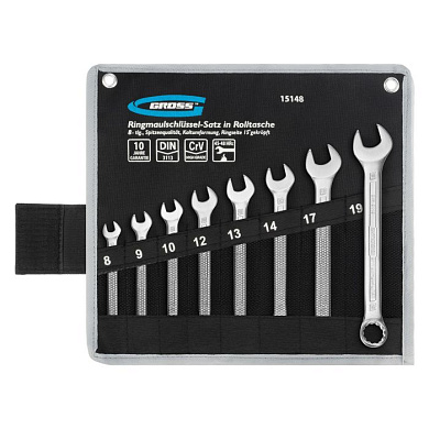 Набор ключей комбинированных 8-19 мм, 8 шт., CrV, холодный шт.амп Gross 15148