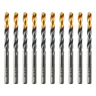 Сверло по металлу, 6 мм, HSS-Tin, Golden Tip, 10 шт. Denzel 717215