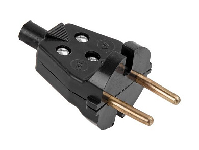 Вилка, б/з, 6А, 250В, чёрная, В6-001, Юпитер JP7604-02