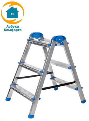 Стремянка 2 секции, 2 ступени, стальная, оцинкованная AZK LDTH-02.02