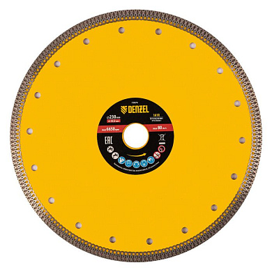Диск алмазный отрезной 230 х 22,2мм, сплошной, супертонкий, горячий пресс, сухой/мокрый рез Denzel 73074
