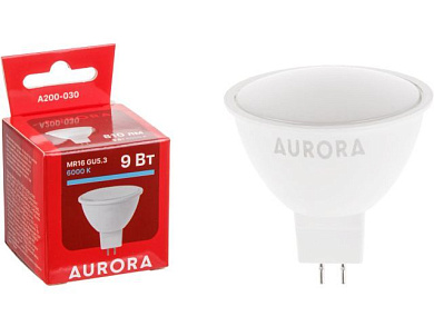 Лампа светодиодная MR16 9Вт 230В GU5.3 6000K AURORA A200-030