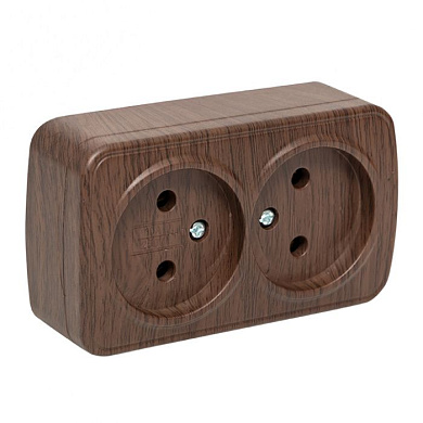 Розетка 2-местная ОП Минск 10А без заземления тёмное дерево EKF EGR10-102-40