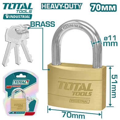 Замок навесной латунный 70 мм TOTAL TLK32702