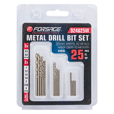Набор сверл по металлу 25 пр, 0,5-3 мм Forsage F-924U25W