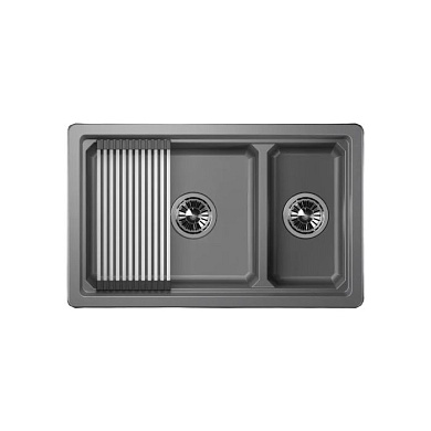 Мойка кварц, прямоугольная двухчашевая, KS-7304U, 730*450мм, алюминиум, под столешницу, Granula 119257