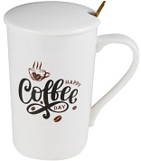 Кружка керамическая с крышкой и ложкой 350 мл. COFFEE DAY PERFECTO LINEA 17-350701