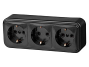 Розетка 3-ая, открытая, с/з, черная, Стандарт, RA 16-365-Ч, Юпитер JP7412-10