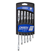 Набор ключей трещоточных с шарниром 8-17 мм, 6 пр. DISEN DSH1503F