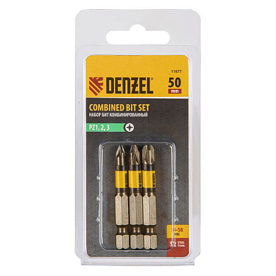 Набор бит комбинированный 3 шт., PZ1, PZ2, PZ3, 50 мм, сталь S2 Denzel 11677