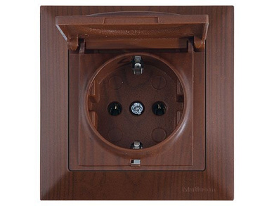 Розетка 1-ая, скрытая, с/з, с крышкой, орех, DARIA, 16 A, 250 V, IP 20, Mutlusan 21206100257
