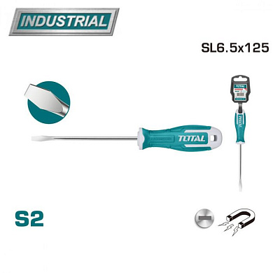 Отвертка шлицевая, магнитная SL6,5 125 мм TOTAL THT266125