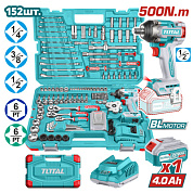 Гайковерт аккумуляторный с набором инструмента TOTAL THKTHP31522 (152шт.)