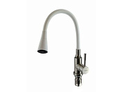 Смеситель для кухни с гибким изливом, нержавеющая сталь, сатин + белый Ledeme L74199-3