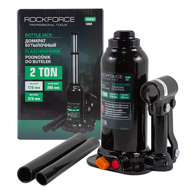 Домкрат бутылочный двухштоковый 2 т с клапаном, 170-370 мм RockForce RF-TF0202(BR)(Euro)