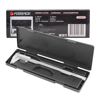 Штангенциркуль 0-200 мм, 0.02 мм, внутр. Ø, наруж. Ø + глубиномер Forsage F-5096P2