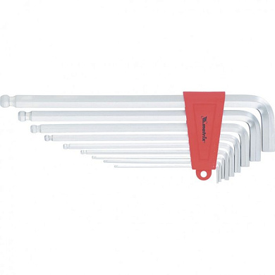 Набор ключей имбусовых HEX, 2-12 мм, CrV, 9 шт., экстра-длинные, c шаром, сатин Matrix 16411