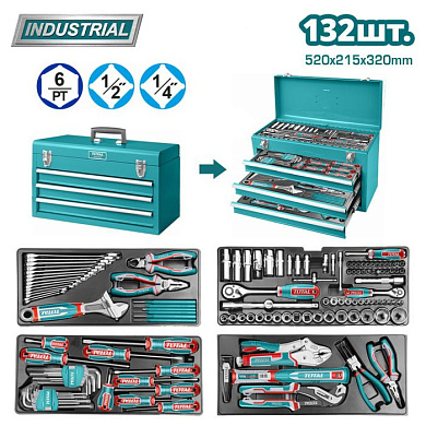 Набор инструментов 1/4"&1/2" 6-гр 132 пр TOTAL THPTCS71321