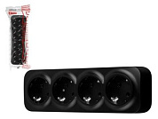 Розетка 4-ая, открытая, с/з черная, Bailly, LEIDEN ELECTRIC 806019