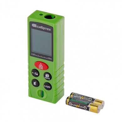 Лазерный дальномер PM-60, 60 м., с пузырьковым уровнем Сибртех 38011