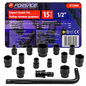 Набор головок ударных 15 пр. 1/2'' 6-гр. 10-32 мм в ложементе Forsage F-4159K