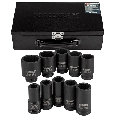 Набор головок ударных глубоких 17-46 мм 3/4'' 12-гр 10 пр ForceKraft FK-6108-9MPB