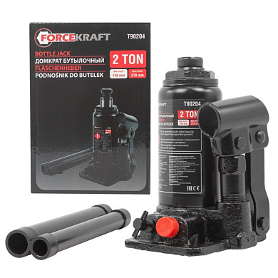 Домкрат бутылочный с клапаном 2 т., 148-278 мм, ход штока-80 мм, ход винта-50 мм ForceKraft FK-T90204 DS