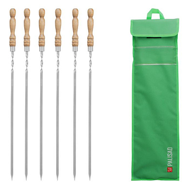 Набор шампуров плоских, 650 мм, с деревянной рукояткой, в чехле, 6 шт., Camping Palisad 69753