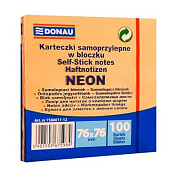 Бумага для заметок "Donau", 76x76 мм, 100 листов, оранжевый неон