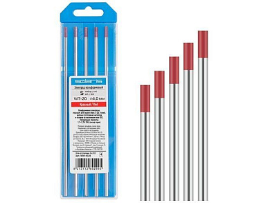 Электрод вольфрамовый красный WT-20, Ф 4,0 мм, набор 5 шт Solaris WM-4539