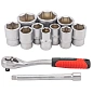 Набор головок 10-24 мм 3/8'' 6-гр, с трещоткой и удлинителем 12 пр ForceKraft FK-013-5 MSA