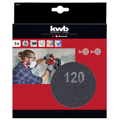 Шлифовальный круг 180 мм, сетка, P80, P120 5 шт KWB 49490905