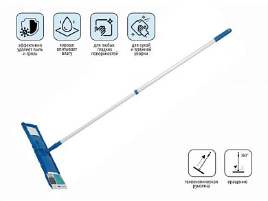 Швабра для пола с насадкой из микрофибры, синяя, PERFECTO LINEA 43-392012