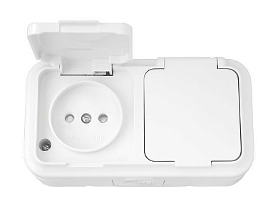 Розетка 2-ая (открытая, б/з, з/ш, брызг. защ.) белая, Пралеска Аква, Bylectrica РА16-102