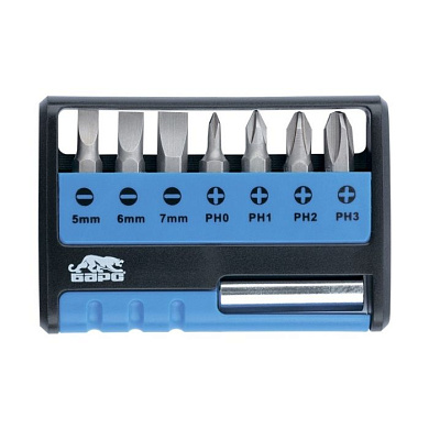 Набор бит SL, PH 1/4'' с магнитным держателем, CrV, 8 пр. Барс 13357