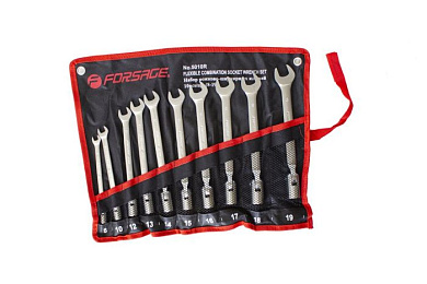 Набор ключей рожково-торцевых шарнирных 10 пр., 8, 10, 12-19 мм Forsage F-5010R