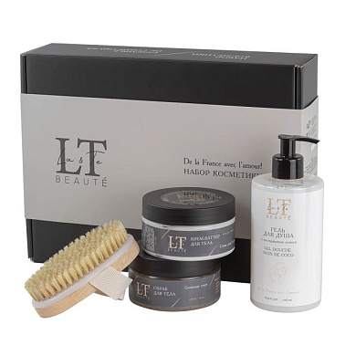 Набор, Гель для душа, крем-баттер для тела, скраб для тела+щетка для сухого массажа, подарок La and Te beaute LT6